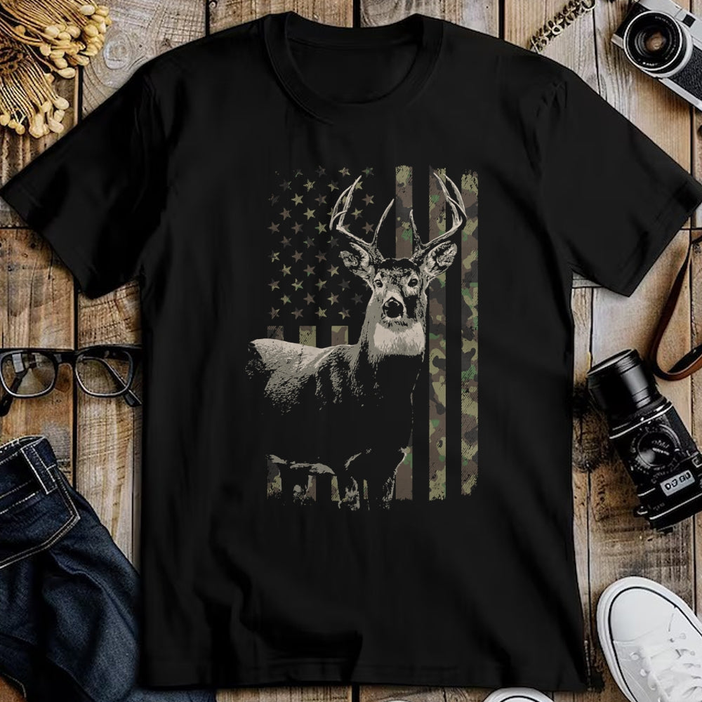 Funny Hunting Shirt, Gift For Hunting Lover Unisex T-Shirt/Hoodie/Sweatshirt HLT00 - Hunting Camo American Flag Deer Camouflage (Design on Back) Long Sleeve T-Shirt