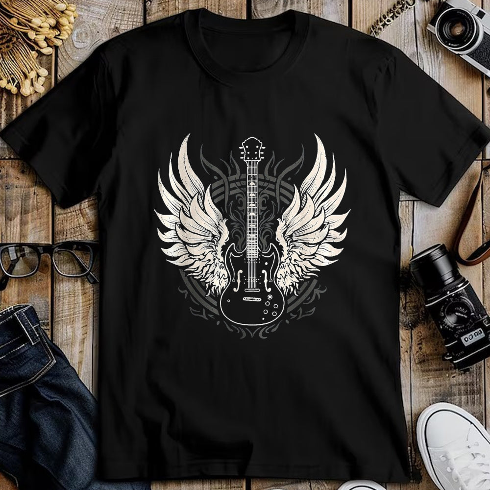 Guitar Lover Shirt, Funny Guitar UnisexT-Shirt/Hoodie/Sweatshirt HLT00 - Guitar Wings Vintage Retro 80s Rock & Roll Music T-Shirt, Women, Black, Medium