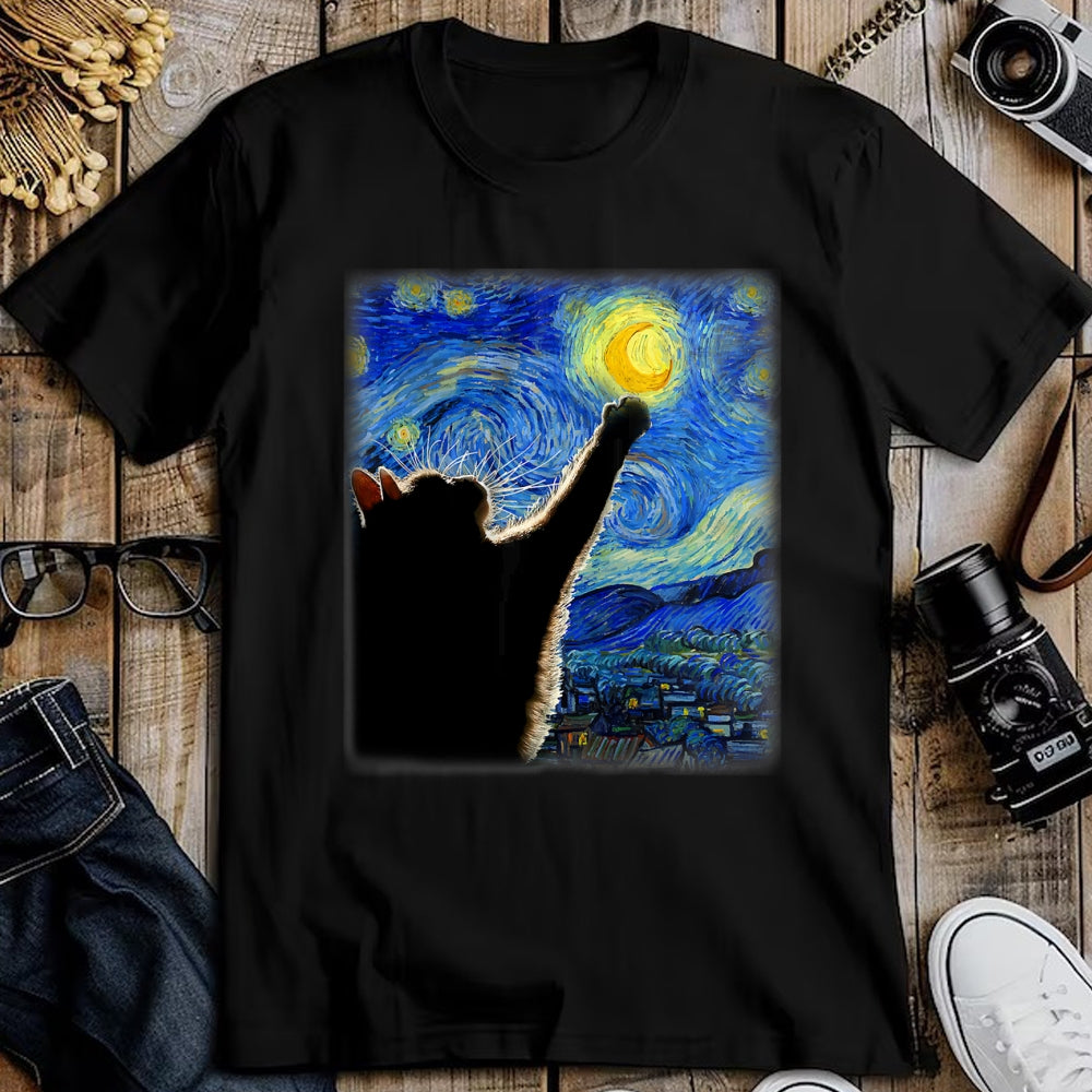 Best Thanksgiving Family Shirt , Funny Thanksgiving UnisexT-Shirt/Hoodie/Sweatshirt HLT00 - Starry Night Cat, Van Gogh Cat, Cat Lover, Cat Mom, Cat Dad T-Shirt, Black