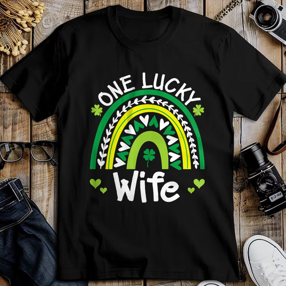 Best Wife Shirt, Wife and Husband Unisex T-Shirt/Hoodie/Sweatshirt HLT00 - Gift for wife T shirt, lucky wife   Womens One Lucky Wife Boho Rainbow St Patricks Day Shamrock Tank (1)
