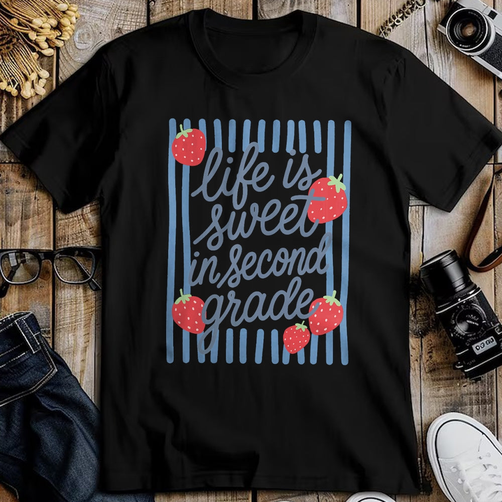 Best Teacher Shirt, Funny Teacher UnisexT-Shirt/Hoodie/Sweatshirt HLT00 - Striped Life is Sweet in Second Grade Strawberries Teacher T-Shirt