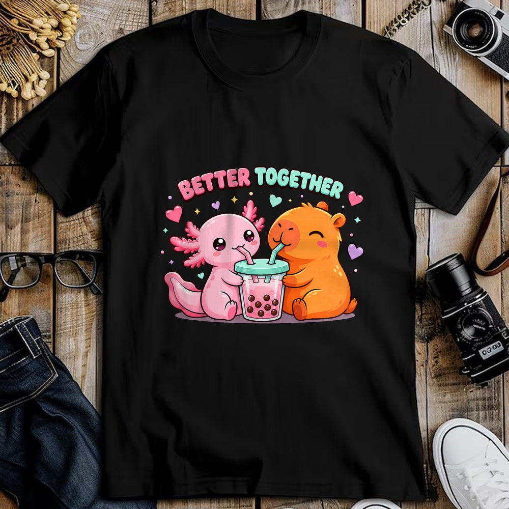 Cute Capybara Shirt, Funny Capybara Unisex T-Shirt/Hoodie/Sweatshirt HLT00 - Cute Capybara and Axolotl Bubble Tea Boba Girls Kawaii Anime T-Shirt (2)