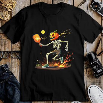 Funny Pickleball Shirt, Pickleball Lover Unisex T-Shirt/Hoodie/Sweatshirt HLT00 - Pumpkin Head Skeleton Pickleball Halloween Spooky Sports T-Shirt