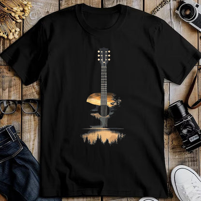 Guitar Lover Shirt, Funny Guitar UnisexT-Shirt/Hoodie/Sweatshirt HLT00 - Sunset Acoustic Guitar Scenic Nature Art T-Shirt, Men, Black, 3X-Large