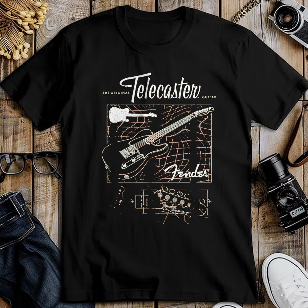 Guitar Lover Shirt, Funny Guitar UnisexT-Shirt/Hoodie/Sweatshirt HLT00 - Fender The Original Telecaster Guitar Schematic Poster T-Shirt, Men, Black, 3X-Large