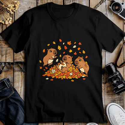 Cute Capybara Shirt, Funny Capybara Unisex T-Shirt/Hoodie/Sweatshirt HLT00 - Cute Capybara Autumn Leaves Fall Season Animal T-Shirt