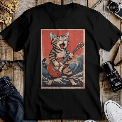Guitar Lover Shirt, Funny Guitar UnisexT-Shirt/Hoodie/Sweatshirt HLT00 - Cat Playing Guitar Men Women Distressed Rock and Roll T-Shirt, Men, Black, Large