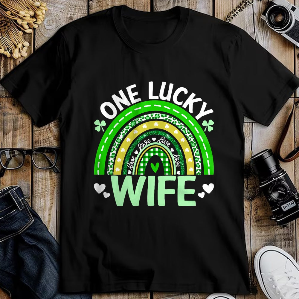 Best Wife Shirt, Wife and Husband Unisex T-Shirt/Hoodie/Sweatshirt HLT00 - Gift for wife T shirt, lucky wife   Womens St Patricks Day Clover One Lucky Wife Rainbow Shamrock Ta