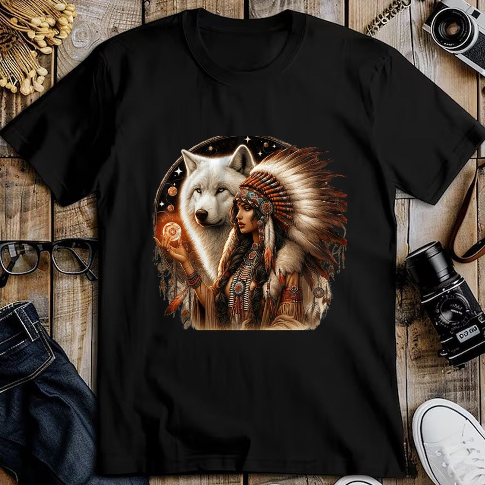 Native American T-Shirts, Vintage Native American Unisex T-Shirt/Hoodie/Sweatshirt HLT00 - Indian Native American Woman With White Wolf Vitage Gifts