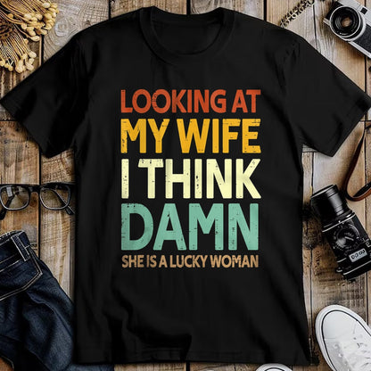 Best Wife Shirt, Wife and Husband Unisex T-Shirt/Hoodie/Sweatshirt HLT00 - Gift for wife T shirt, lucky wife   My Wife Is A Lucky Woman Husband Wife Themed Present Tank Top