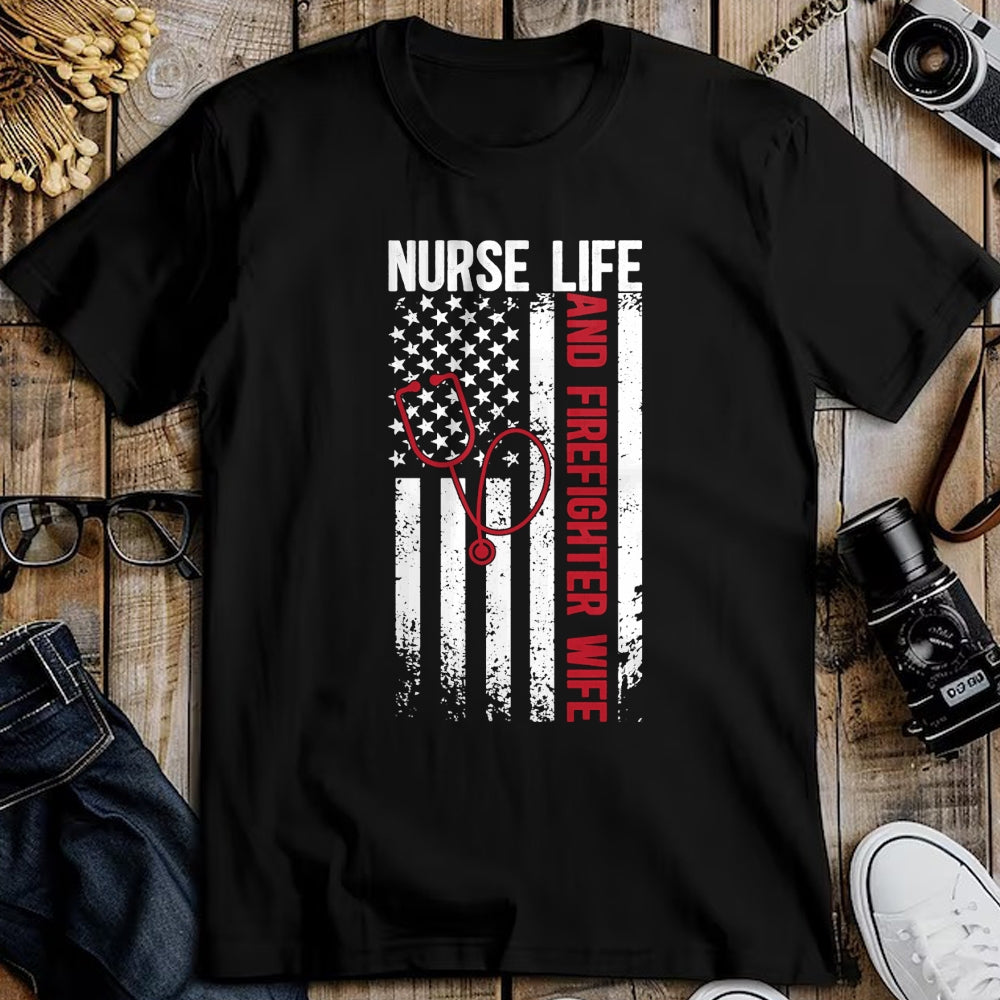 Funny Nurse Shirt, Nurse Unisex T-Shirt/Hoodie/Sweatshirt HLT00 - Nurse Life And Firefighter Wife Nurse Fire Wife Nurse Long Sleeve T-Shirt