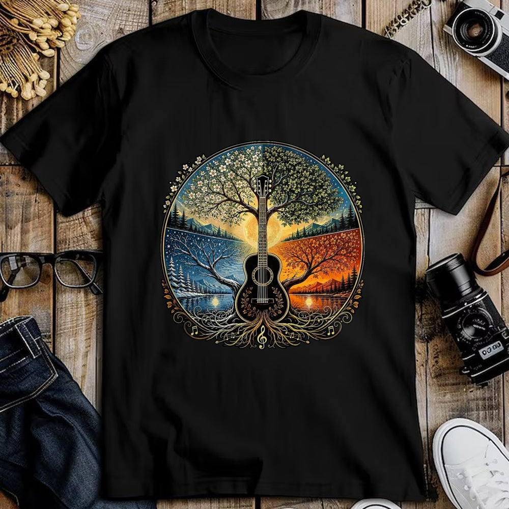 Guitar Lover Shirt, Funny Guitar UnisexT-Shirt/Hoodie/Sweatshirt HLT00 - Acoustic Guitar by the Lake Seasons Nature Music T-Shirt, Men, Black, X-Large