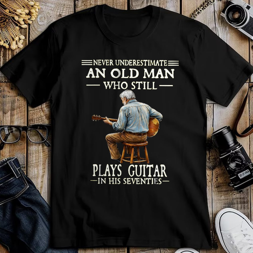 Guitar Lover Shirt, Funny Guitar UnisexT-Shirt/Hoodie/Sweatshirt HLT00 - Never Underestimate an Old Man Who Plays Guitar Seventies T-Shirt, Men, Heather Blue, Medium