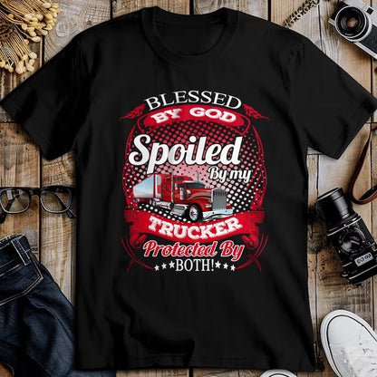 Best Wife Shirt, Wife and Husband Unisex T-Shirt/Hoodie/Sweatshirt HLT00 - Blessed By God Spoiled By My Trucker Girlfriend Wife Long Sleeve T-Shirt