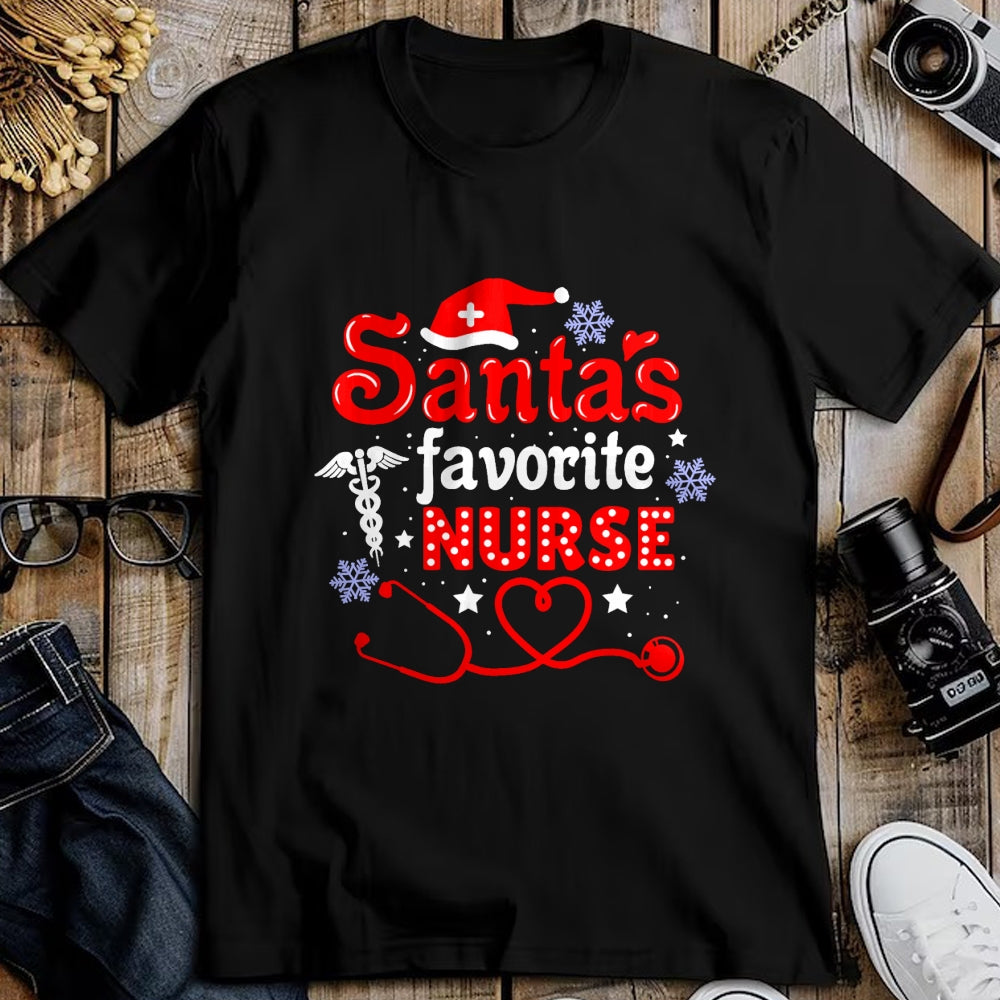 Funny Nurse Shirt, Nurse Unisex T-Shirt/Hoodie/Sweatshirt HLT00 - Santa's Favorite Nurse Christmas Short Sleeve T-Shirt (1)