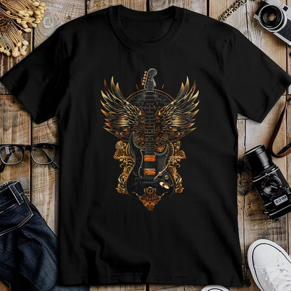 Guitar Lover Shirt, Funny Guitar UnisexT-Shirt/Hoodie/Sweatshirt HLT00 - Electric Guitar Graphic with Fiery Winged Silhouette in Blac T-Shirt