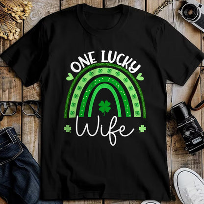 Best Wife Shirt, Wife and Husband Unisex T-Shirt/Hoodie/Sweatshirt HLT00 - Gift for wife T shirt, lucky wife   Womens One Lucky Wife Rainbow Irish St Patricks Day Shamrock Tan (1)