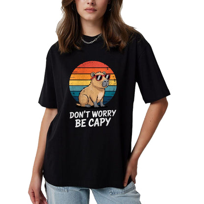 Cute Capybara Shirt, Funny Capybara Unisex T-Shirt/Hoodie/Sweatshirt HLT00 - Don_t Worry Be Capy Relaxed Capybara Lovers Summer Vibes T-Shirt