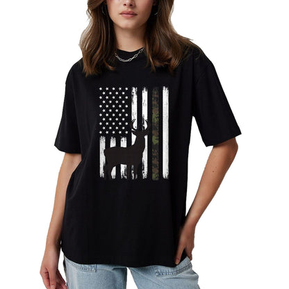 Funny Hunting Shirt, Gift For Hunting Lover Unisex T-Shirt/Hoodie/Sweatshirt HLT00 - Whitetail Deer Hunting Hunter Buck Camo American Flag USA T-Shirt