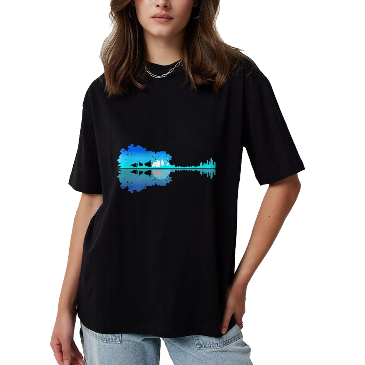 Guitar Lover Shirt, Funny Guitar UnisexT-Shirt/Hoodie/Sweatshirt HLT00 - Guitar Lake Shadow Love Guitar Musician T-Shirt (1)