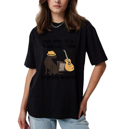 Guitar Lover Shirt, Funny Guitar UnisexT-Shirt/Hoodie/Sweatshirt HLT00 - Time Spent with Dog and Guitars is Never Wasted Saying T-Shirt