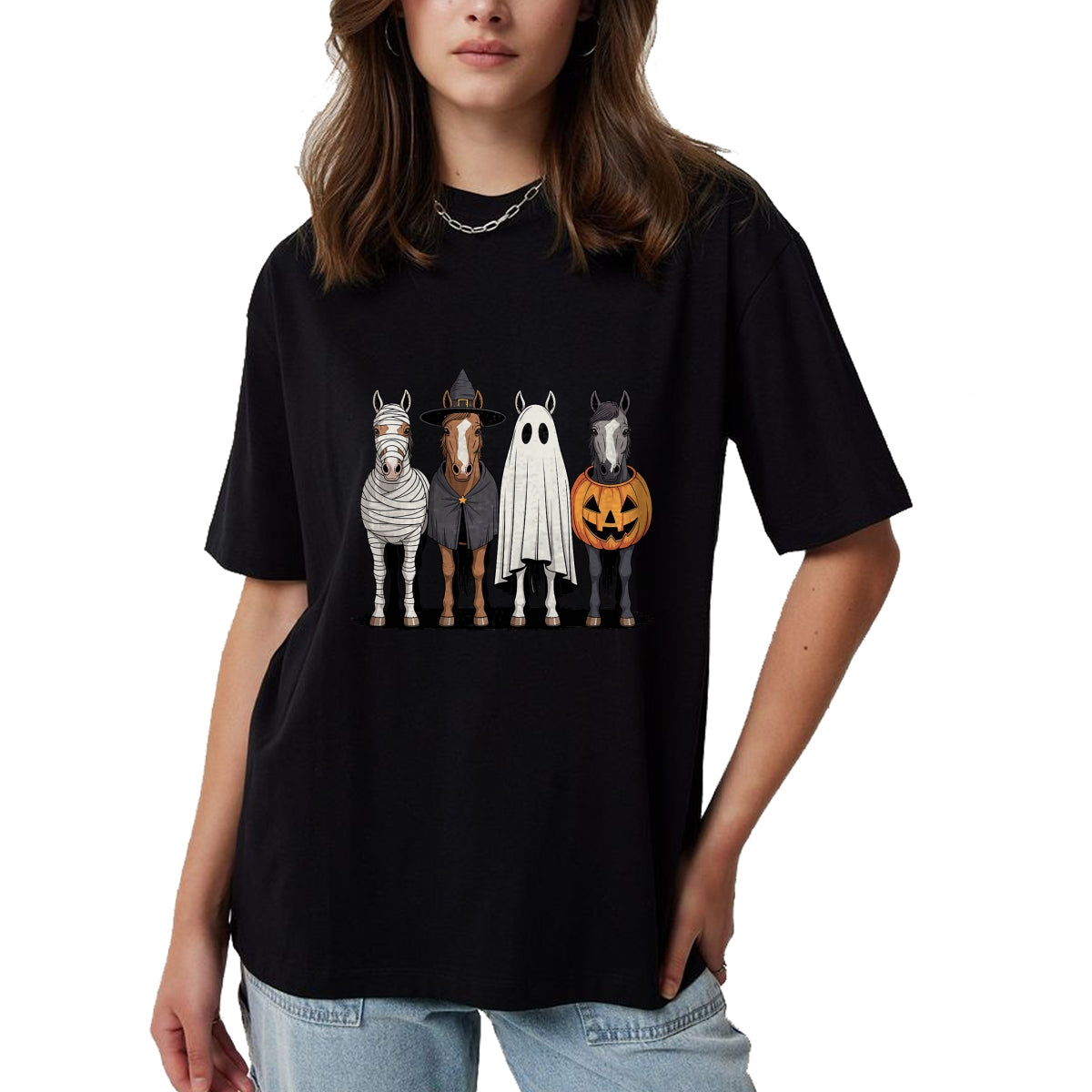 Best Horse Lover Shirt , Funny Horse UnisexT-Shirt/Hoodie/Sweatshirt HLT00 - Spooky Ghost Horse Pumpkin Halloween Skeleton T-Shirt