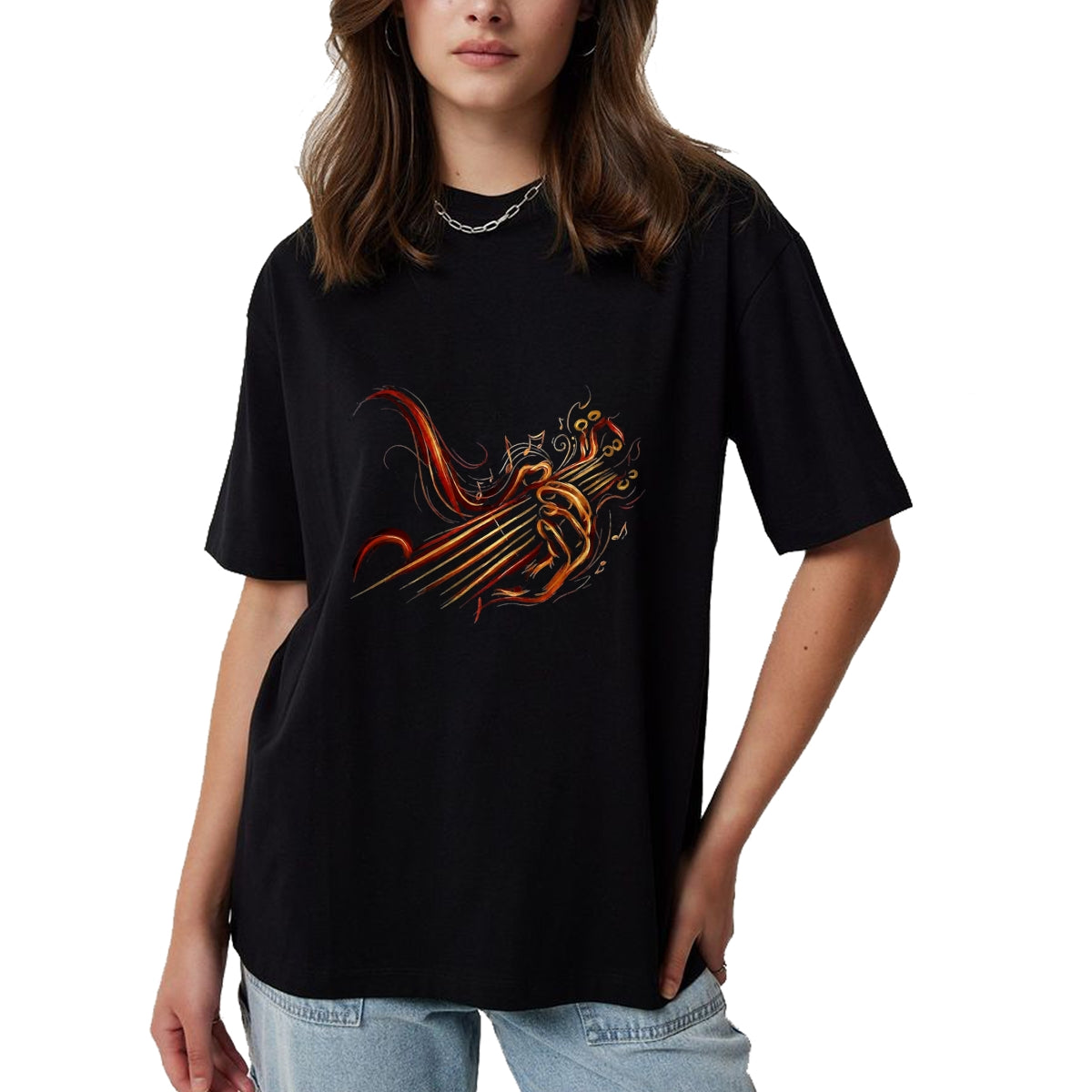 Guitar Lover Shirt, Funny Guitar UnisexT-Shirt/Hoodie/Sweatshirt HLT00 - Abstract Fire Guitar Art Playing Guitar Guitarist Music T-Shirt, Men, Black, 3X-Large