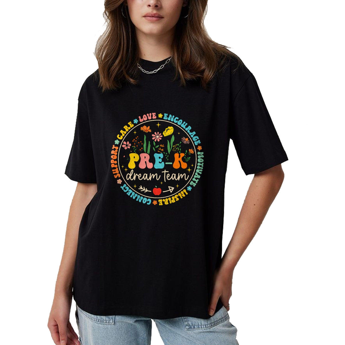 Best Teacher Shirt, Funny Teacher UnisexT-Shirt/Hoodie/Sweatshirt HLT00 - Pre-K Dream Team Back To School Teacher Care Love Floral T-Shirt