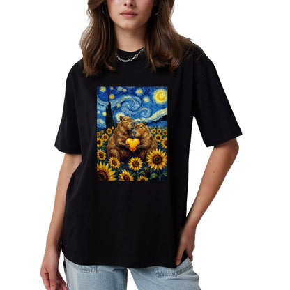 Cute Capybara Shirt, Funny Capybara Unisex T-Shirt/Hoodie/Sweatshirt HLT00 - Capybara Starry Night with Heart and Sunflowers Long Sleeve T-Shirt