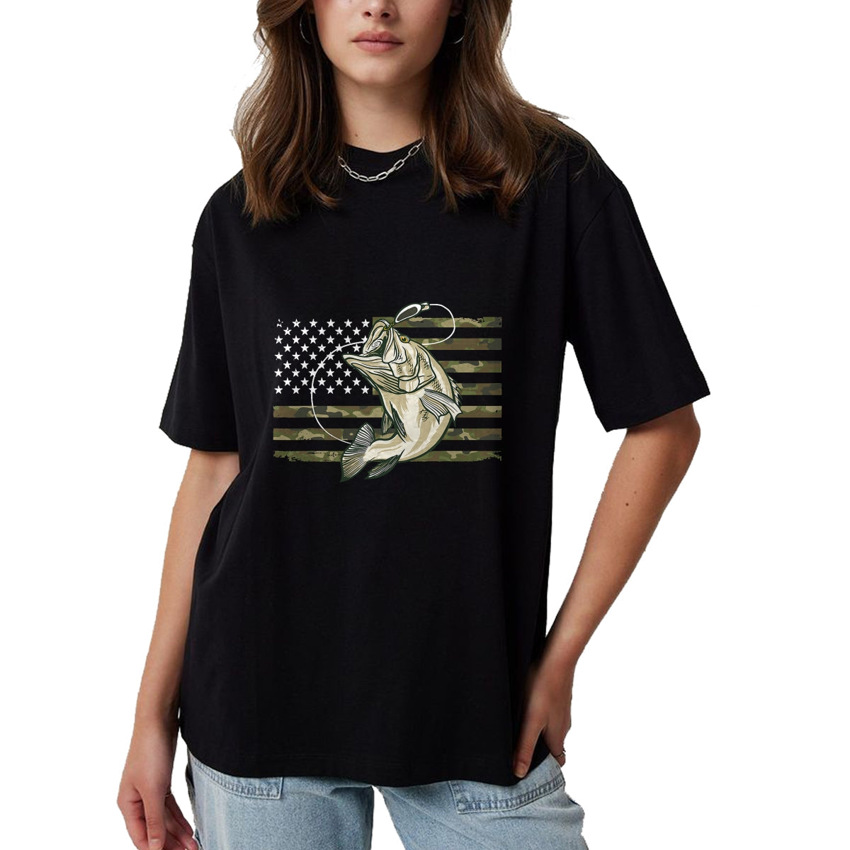 Funny Fishing Shirt, Gift For Fishing Lover Unisex T-Shirt/Hoodie/Sweatshirt HLT00 - Fishing Camouflage US American Flag Bass Fish Fisherman Camo T-Shirt