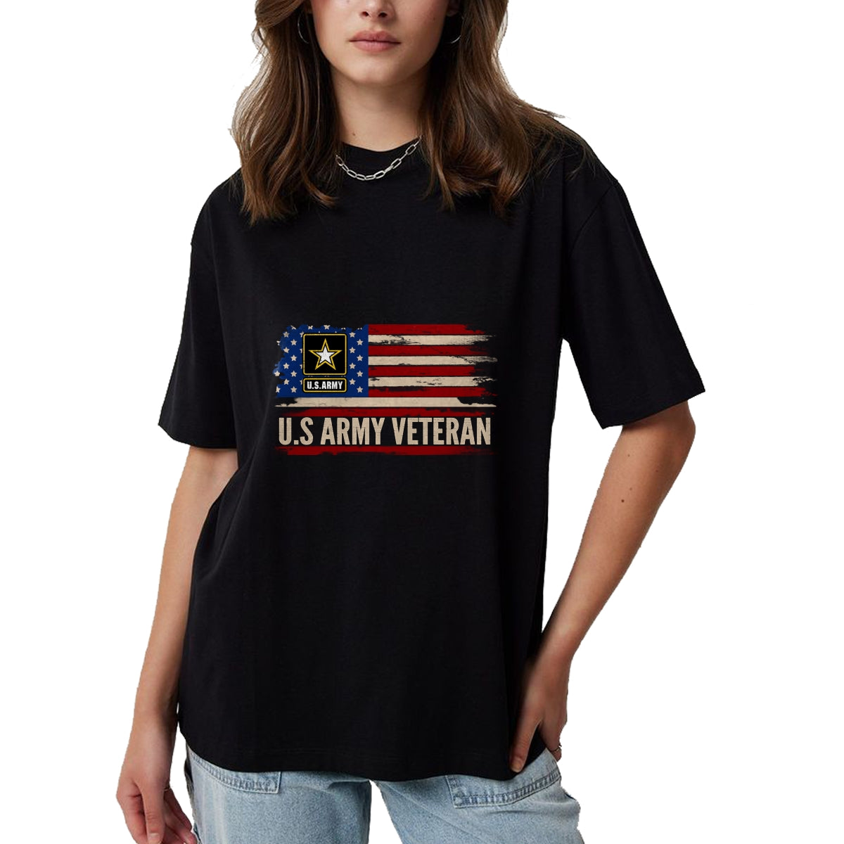 Proud Veteran Shirt, Funny Veteran UnisexT-Shirt/Hoodie/Sweatshirt HLT00 - Vintage U.S Army Veteran with American Flag Veteran Gift Long Sleeve T-Shirt