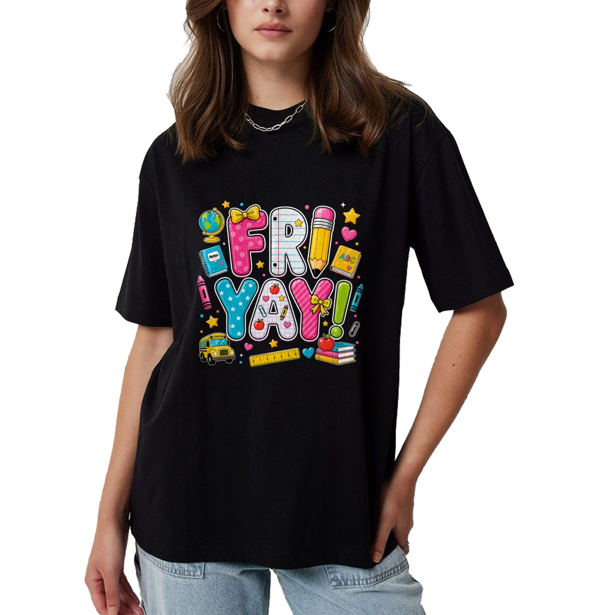 Best Teacher Shirt, Funny Teacher UnisexT-Shirt/Hoodie/Sweatshirt HLT00 - Happy Fri-Yay Friday Coquette Bow Teacher Back to School T-Shirt