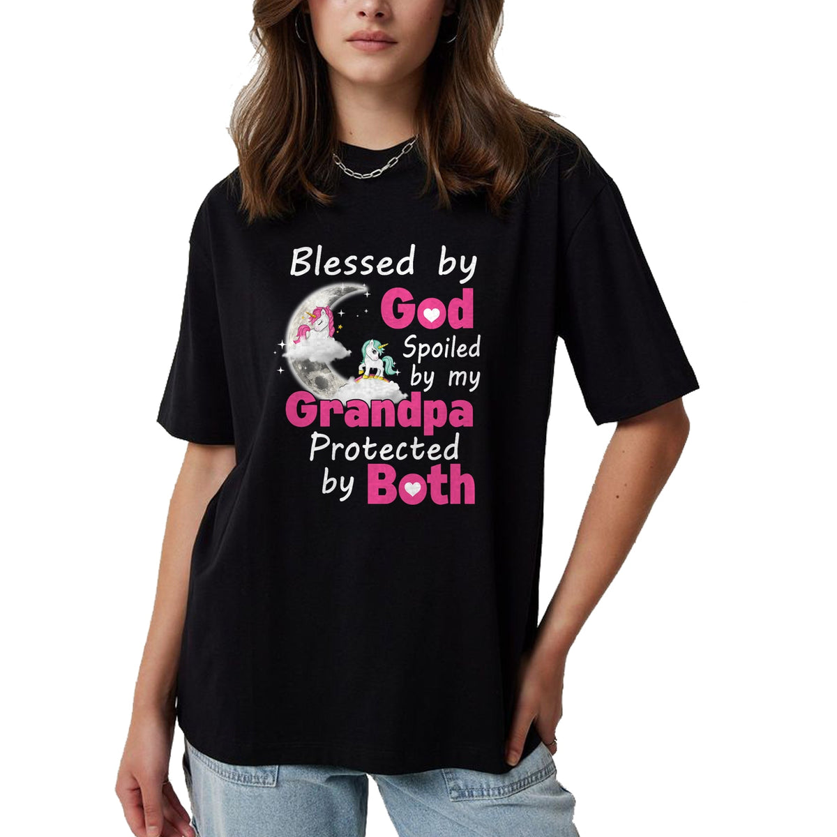 Best Wife Shirt, Wife and Husband Unisex T-Shirt/Hoodie/Sweatshirt HLT00 - Blessed By God Spoiled By My Grandpa Protected By Both T-Shirt