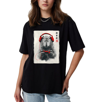 Cute Capybara Shirt, Funny Capybara Unisex T-Shirt/Hoodie/Sweatshirt HLT00 - Japanese Capybara Gamer Video Games Graphic Funny Capybara T-Shirt