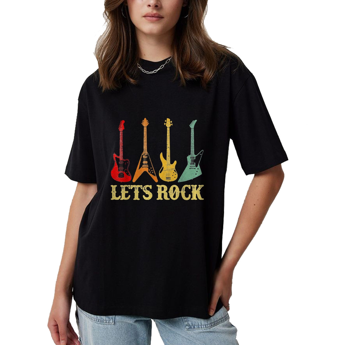 Guitar Lover Shirt, Funny Guitar UnisexT-Shirt/Hoodie/Sweatshirt HLT00 - Vintage Retro Lets Rock Rock n Roll Guitar T-Shirt, Youth, Black, Small