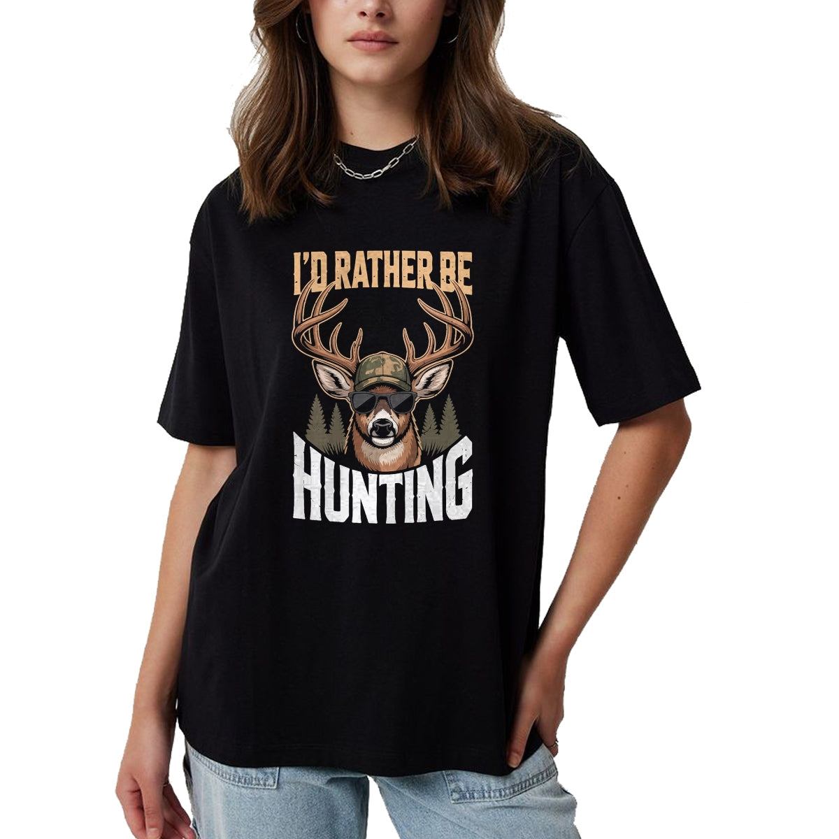 Funny Hunting Shirt, Gift For Hunting Lover Unisex T-Shirt/Hoodie/Sweatshirt HLT00 - Mens Camo Deer Hunting Funny Id Rather Be Hunting Camouflage T-Shirt