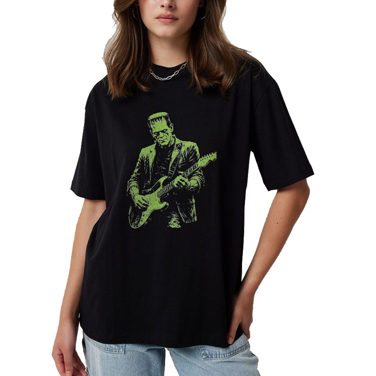 Guitar Lover Shirt, Funny Guitar UnisexT-Shirt/Hoodie/Sweatshirt HLT00 - Frankenstein Playing Guitar T-Shirt, Men, Black, X-Large