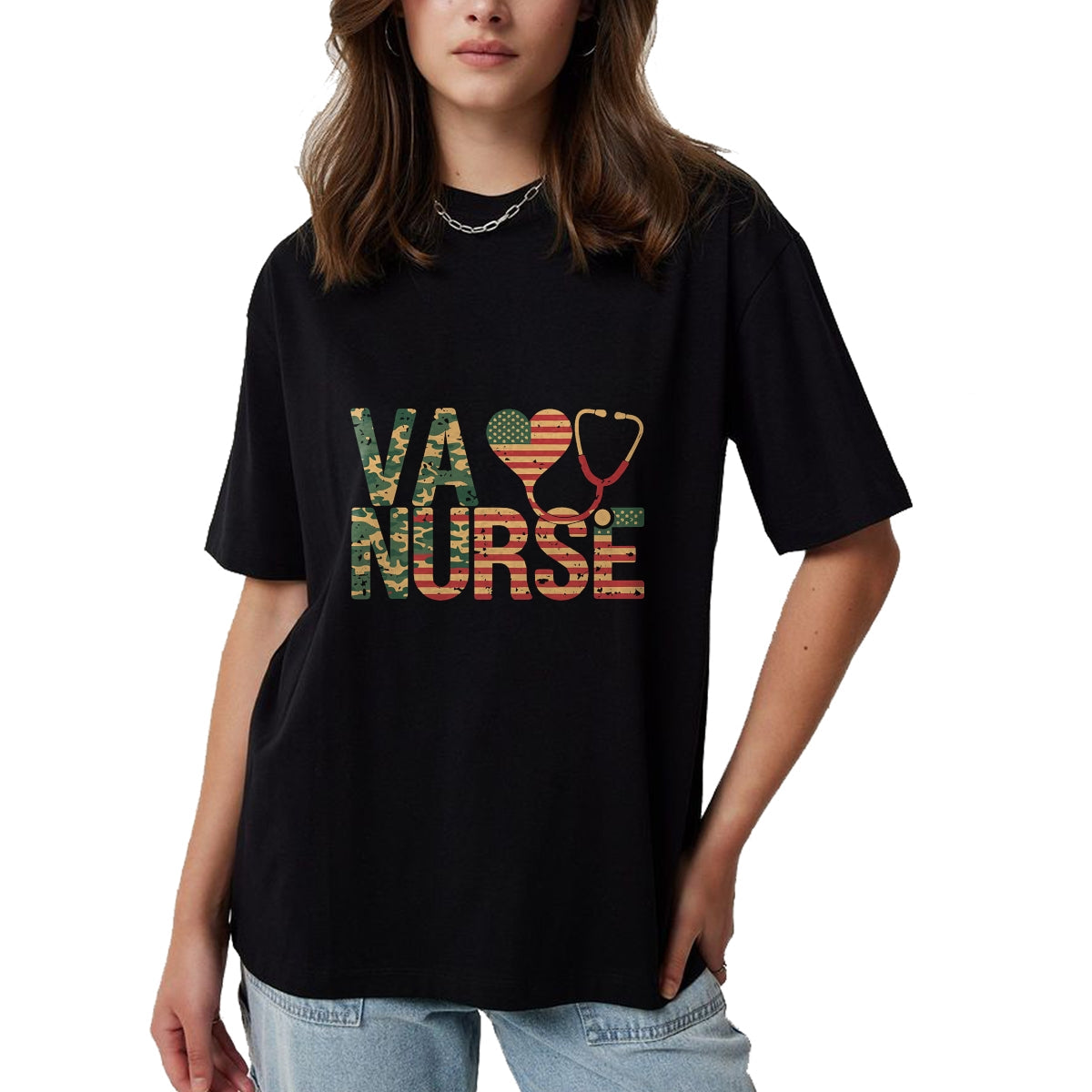 Proud Veteran Shirt, Funny Veteran UnisexT-Shirt/Hoodie/Sweatshirt HLT00 - VA Nurse Stethoscope Heart American Flag Camouflage Retro T-Shirt