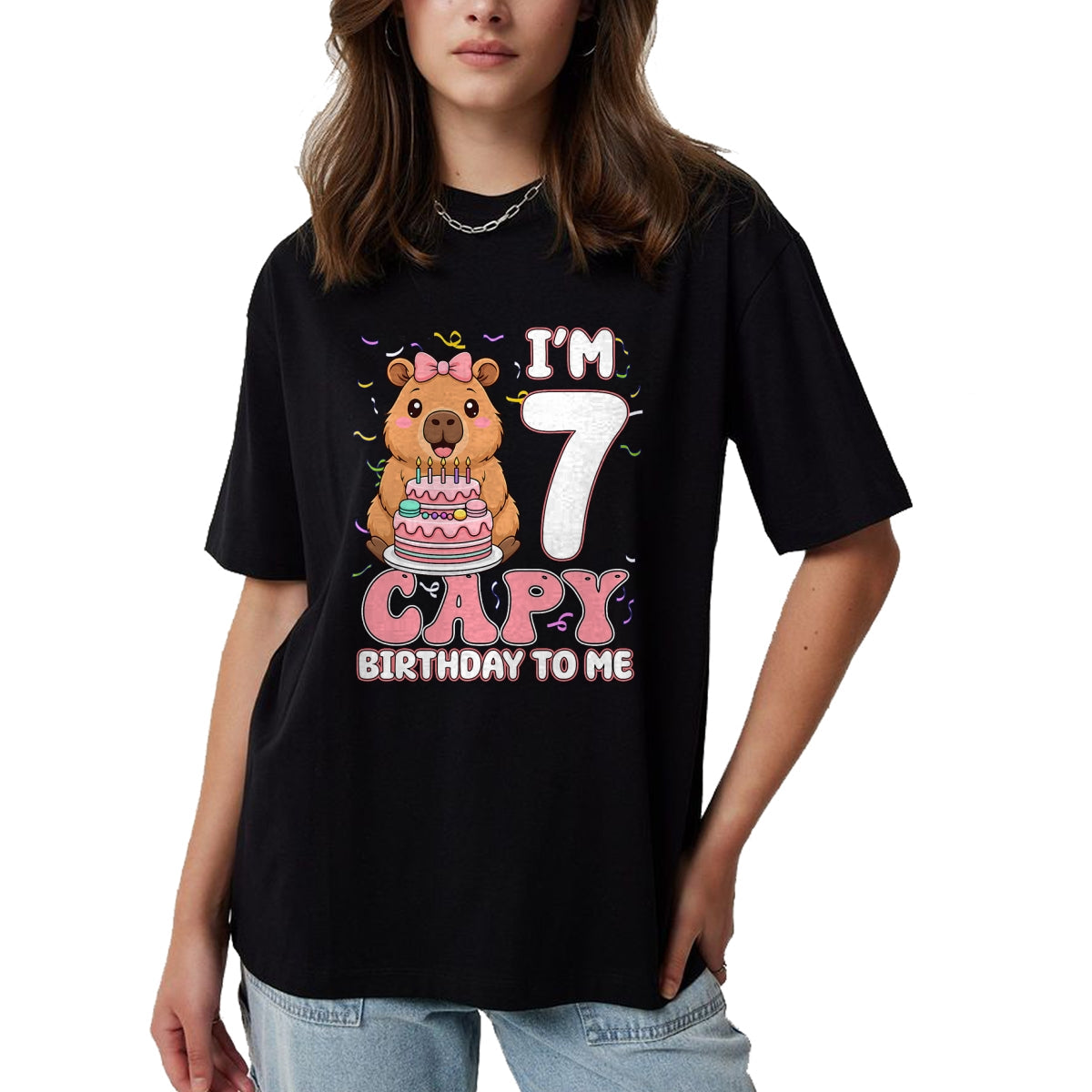 Cute Capybara Shirt, Funny Capybara UnisexT-Shirt/Hoodie/Sweatshirt HLT00 - 7 Years Old Capy Birthday to Me 7th Birthday Capybara Girl T-Shirt