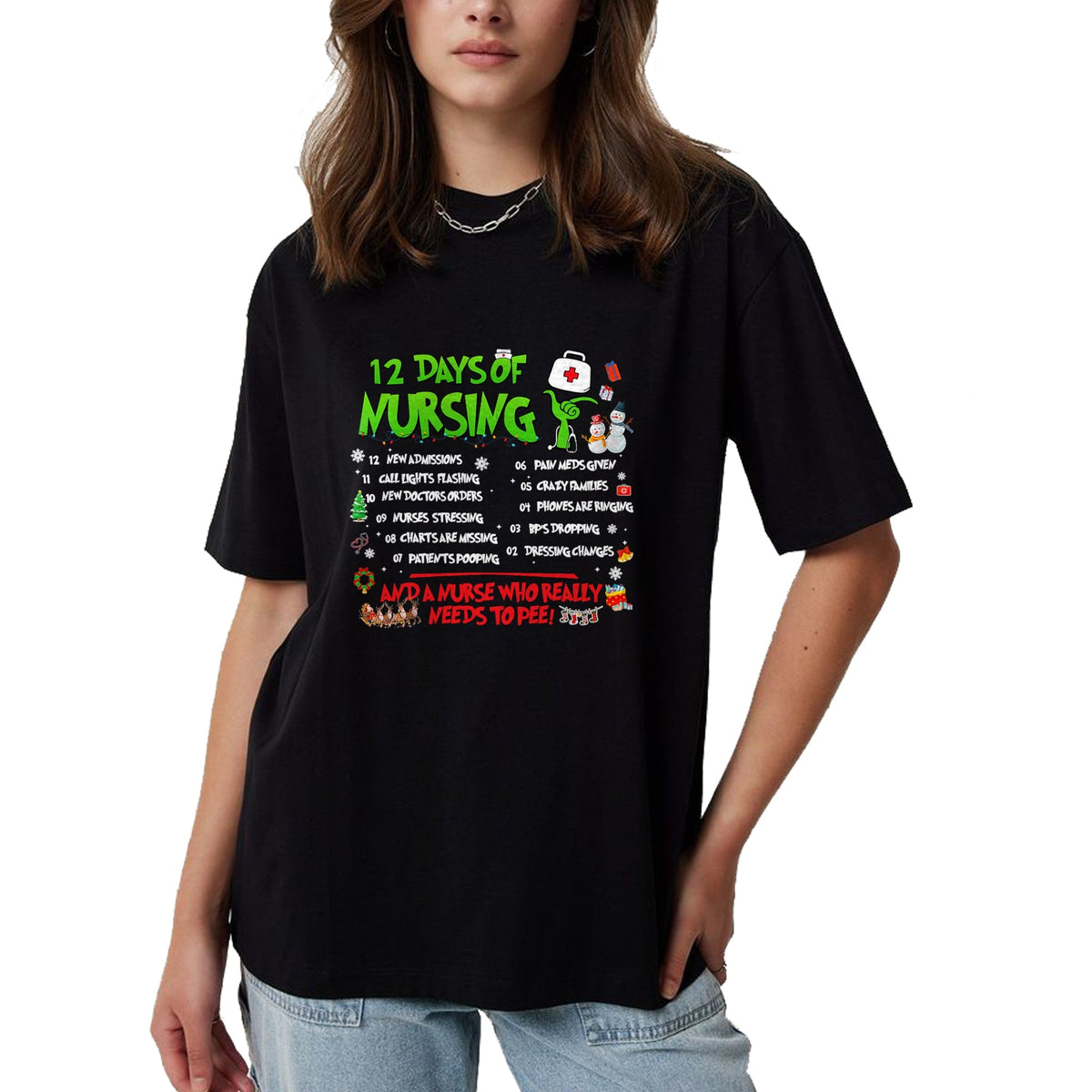 Funny Nurse Shirt, Nurse Unisex T-Shirt/Hoodie/Sweatshirt HLT00 - Nurses Merry Christmas Funny 12 Days of Nursing Xmas Pajamas T-Shirt