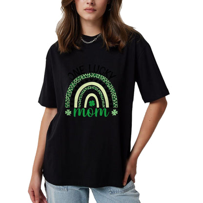 Gift for Mom Shirt, Funny Mom Unisex T-Shirt/Hoodie/Sweatshirt HLT00 - One Lucky Mom Leopard Rainbow St Patricks Day Clover T-Shirt