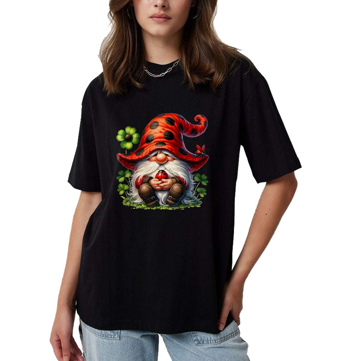 Gift for Mom Shirt, Funny Mom Unisex T-Shirt/Hoodie/Sweatshirt HLT00 - Ladybug Gnome For Lucky Mom And Dad Life With Shamrocks T-Shirt
