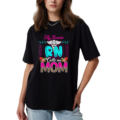 Funny Nurse Shirt, Nurse Unisex T-Shirt/Hoodie/Sweatshirt HLT00 - My Favorite RN Calls Me Mom Cute Leopard Flowers Nurse Lover T-Shirt