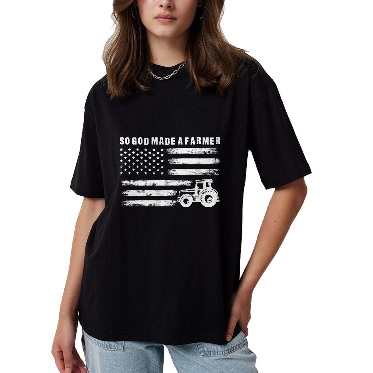 Best Farmer Life Shirt, Funny Farmer UnisexT-Shirt/Hoodie/Sweatshirt HLT00 - So God Made A Farmer Retro American Flag Tractor T-Shirt
