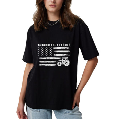 Best Farmer Life Shirt, Funny Farmer UnisexT-Shirt/Hoodie/Sweatshirt HLT00 - So God Made A Farmer Retro American Flag Tractor T-Shirt