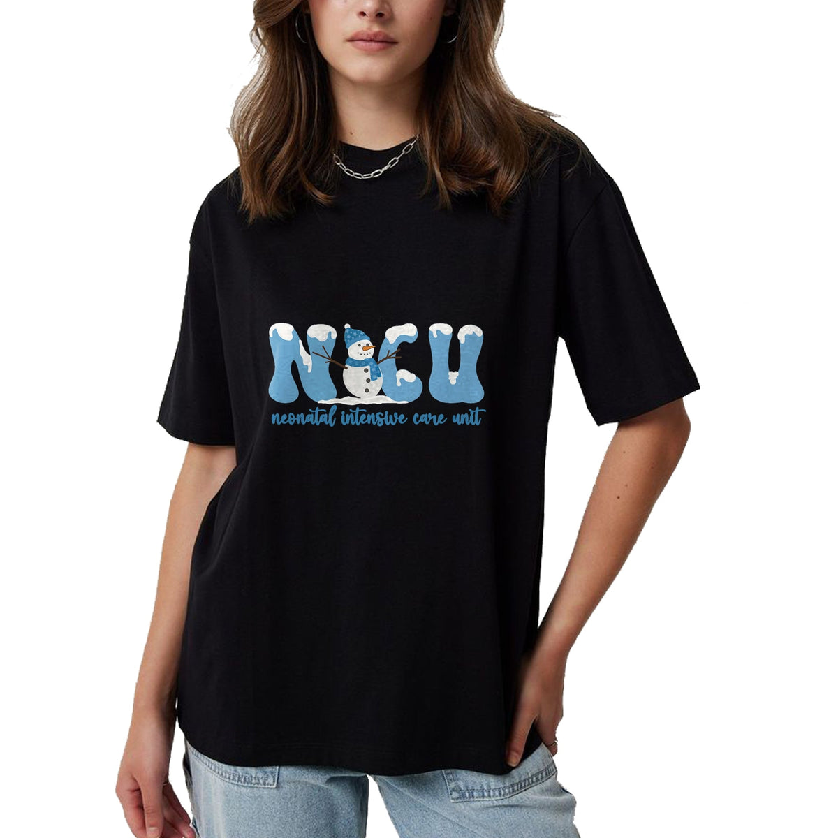 Funny Nurse Shirt, Nurse Unisex T-Shirt/Hoodie/Sweatshirt HLT00 - Winter NICU Nurse Xmas Snowman Neonatal Intensive Care Unit T-Shirt