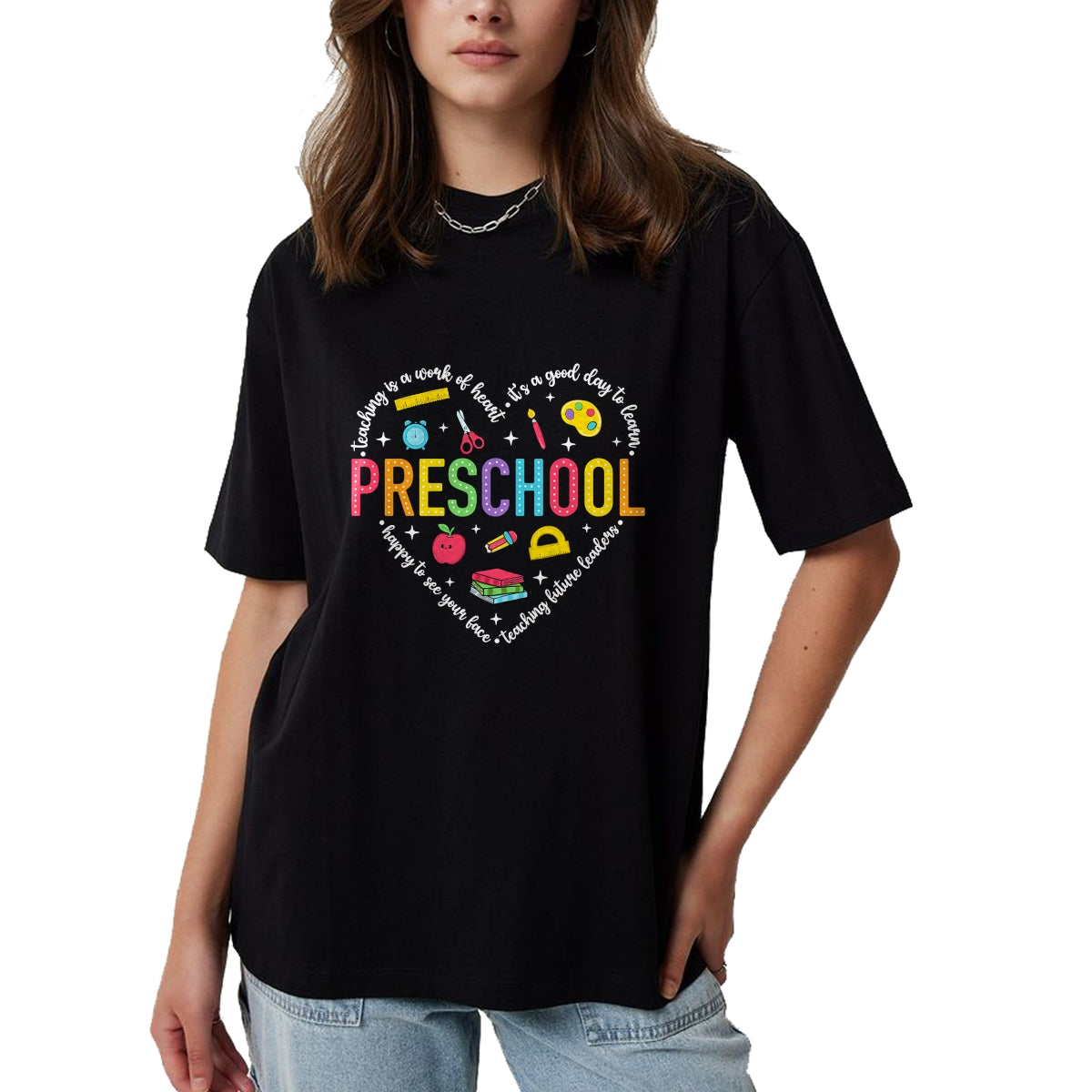 Best Teacher Shirt, Funny Teacher UnisexT-Shirt/Hoodie/Sweatshirt HLT00 - Preschool Teacher Pre-K Heart First Day of Preschool Kids T-Shirt (1)