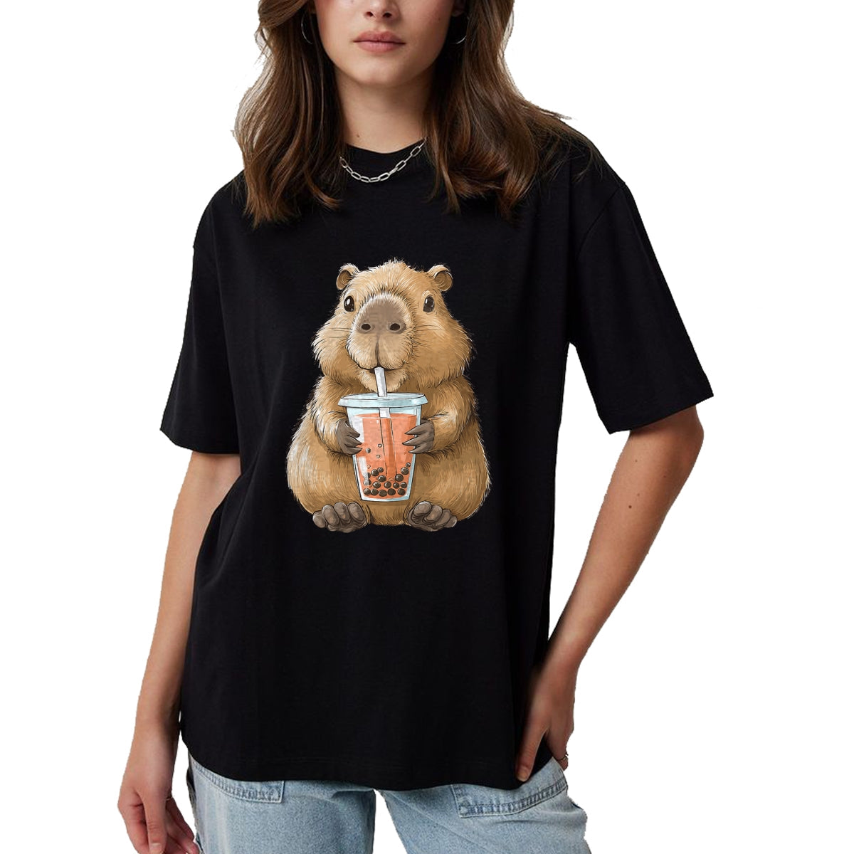 Cute Capybara Shirt, Funny Capybara Unisex T-Shirt/Hoodie/Sweatshirt HLT00 - Kawaii Anime Capybara Boba T-Shirt