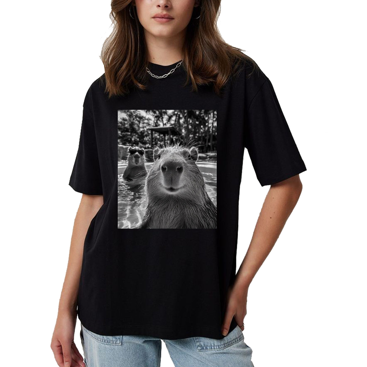 Cute Capybara Shirt, Funny Capybara Unisex T-Shirt/Hoodie/Sweatshirt HLT00 - Funny Capybara Selfie T Shirts for Men and Women Cute Animal Tees