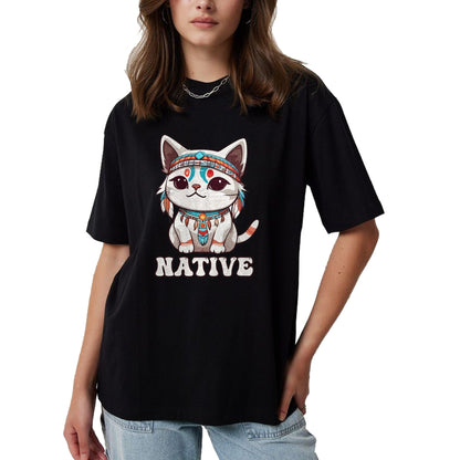 Native American T-Shirts, Vintage Native American Unisex T-Shirt/Hoodie/Sweatshirt HLT00 - Cute American Native Indian Kawaii Cat Woman Girl